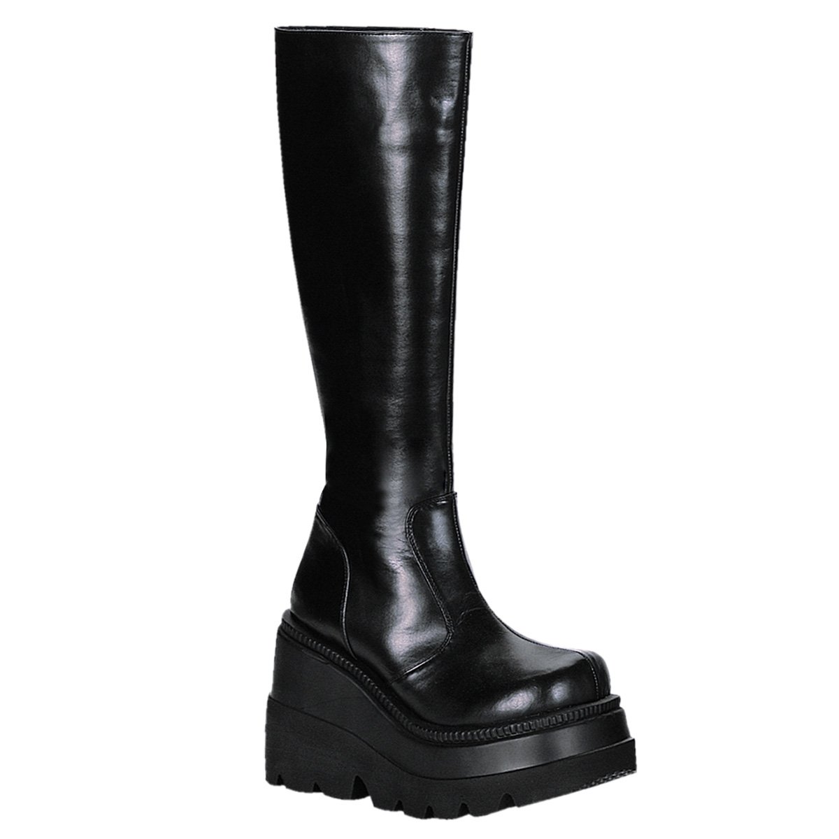 Bottes Hautes Demonia Shaker-100 Wedge Platform Cuir Vegan Noir Femme | LFY-7895371