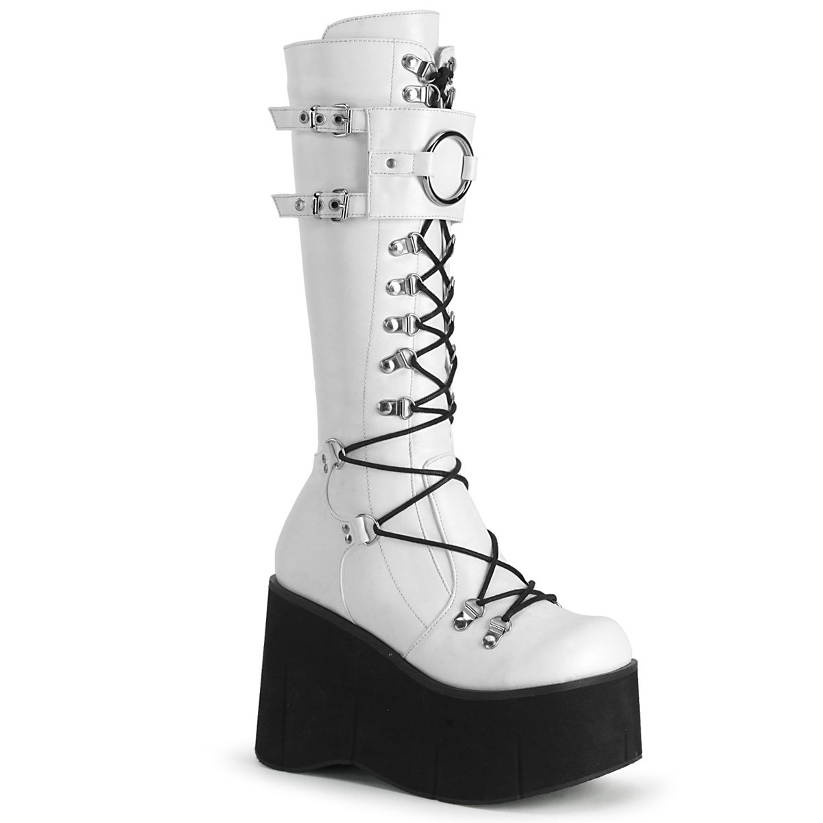 Bottes Hautes Demonia Kera-200 Platform Dentelle Up Cuir Vegan Blanche Femme | OZO-4384993