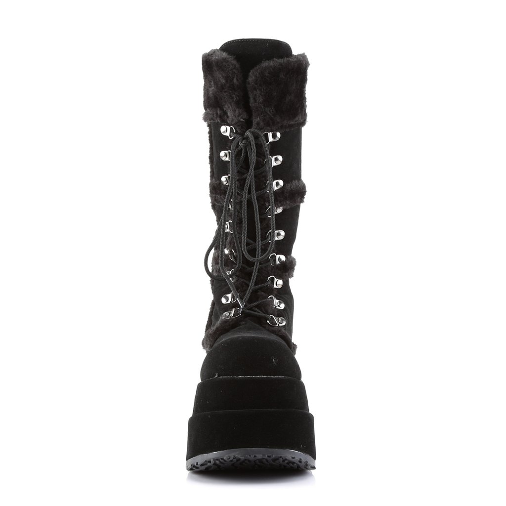 Bottes Hautes Demonia Bear-202 Platform Daim Vegan Noir Femme | PUL-9381180