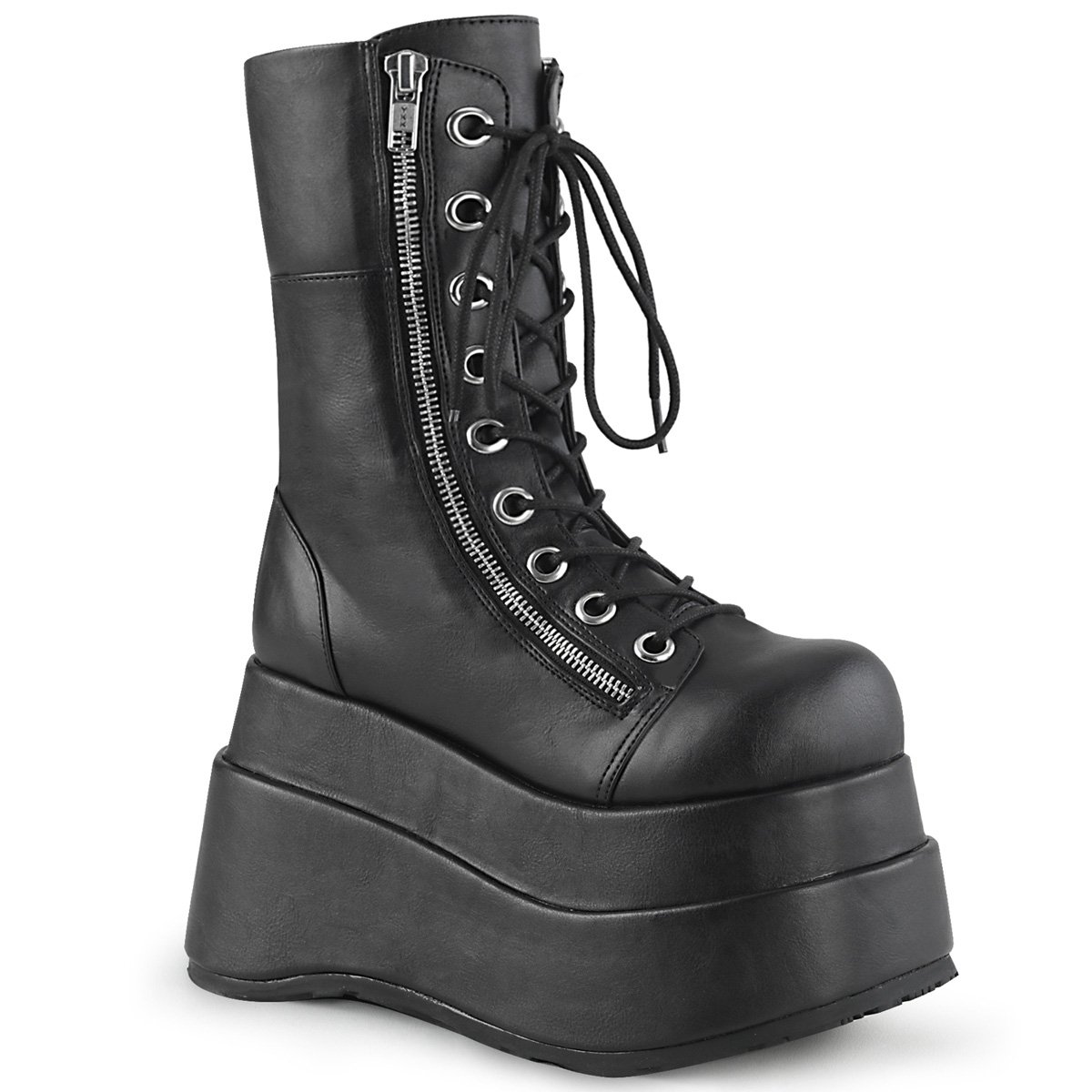 Bottes Hautes Demonia Bear-265 Platform Dentelle Up Mid-Calf Cuir Vegan Noir Femme | QNN-2711386