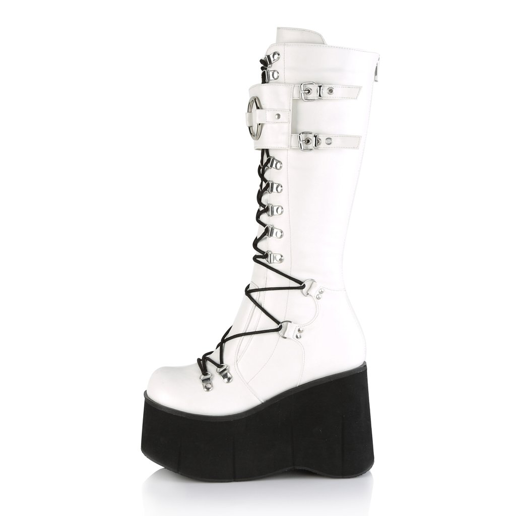 Bottes Hautes Demonia Kera-200 Platform Dentelle Up Cuir Vegan Blanche Femme | OZO-4384993