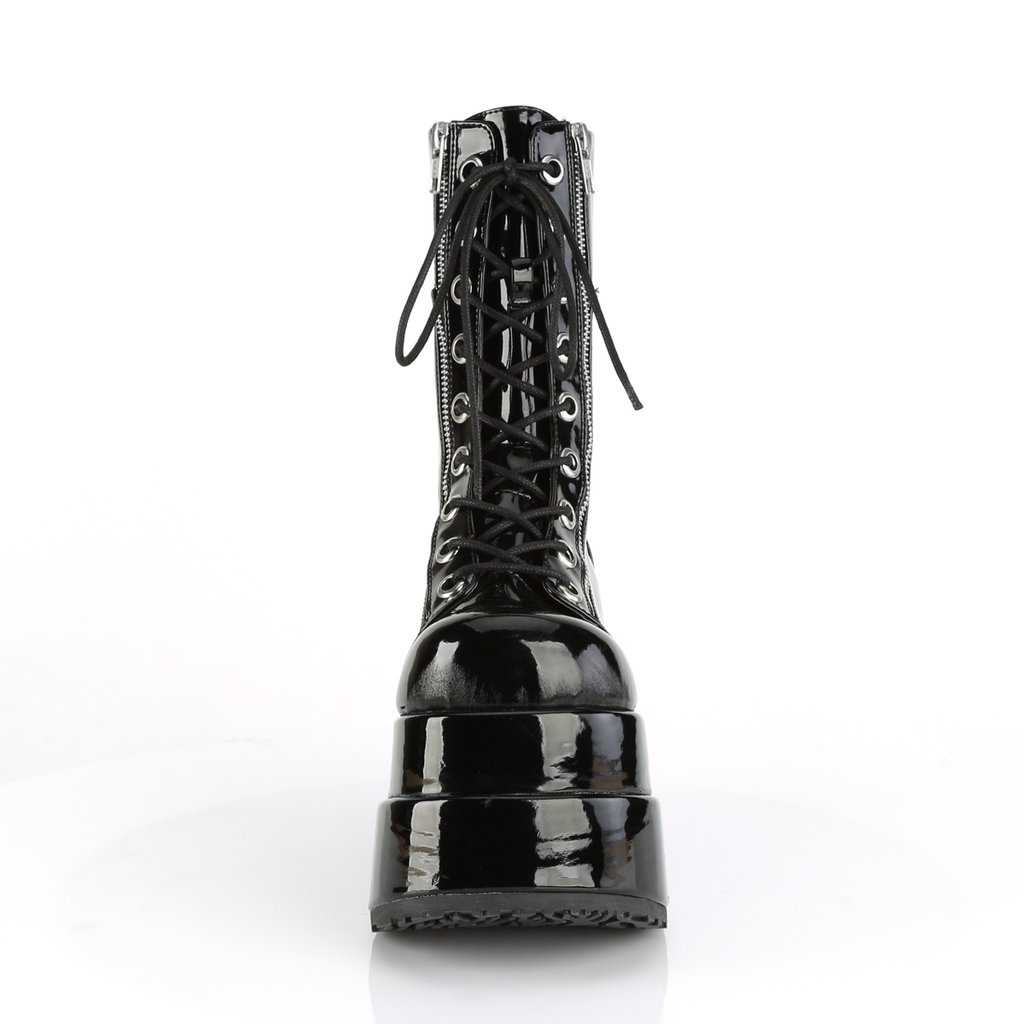 Bottes Hautes Demonia Bear-265 Platform Dentelle Up Mid-Calf Vernis Noir Femme | VWB-5247734