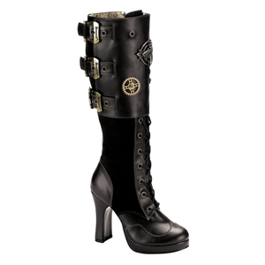 Bottes Hautes Demonia Crypto-302 Platform Vegan Noir Femme | POD-1109979