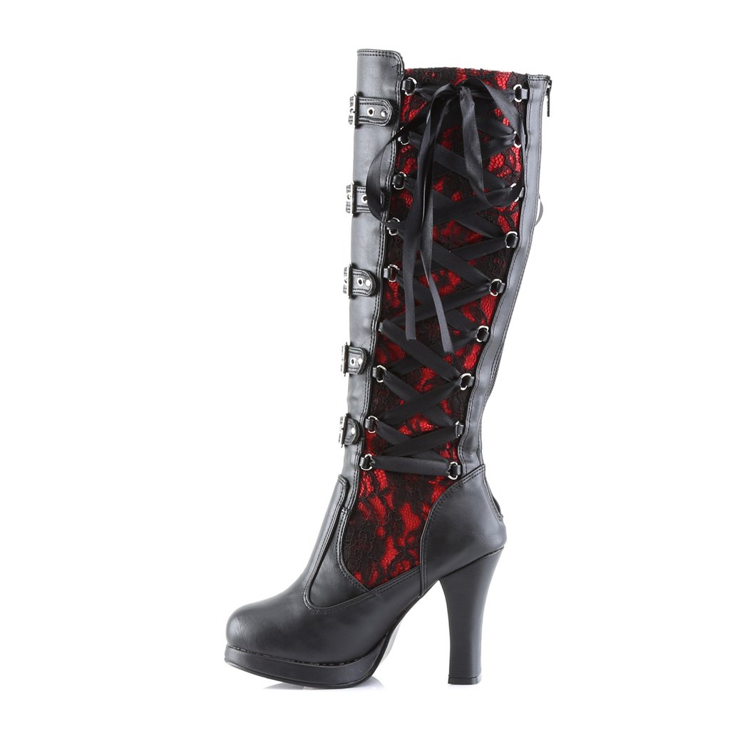 Bottes Hautes Demonia Crypto-106 Platform Goth Punk Cuir Vegan Noir / Rouge Femme | YFU-4267725