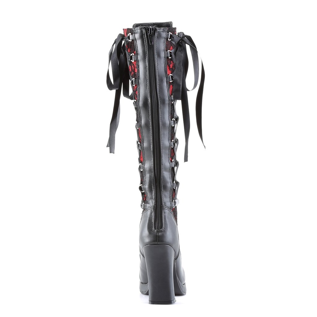 Bottes Hautes Demonia Crypto-106 Platform Goth Punk Cuir Vegan Noir / Rouge Femme | YFU-4267725