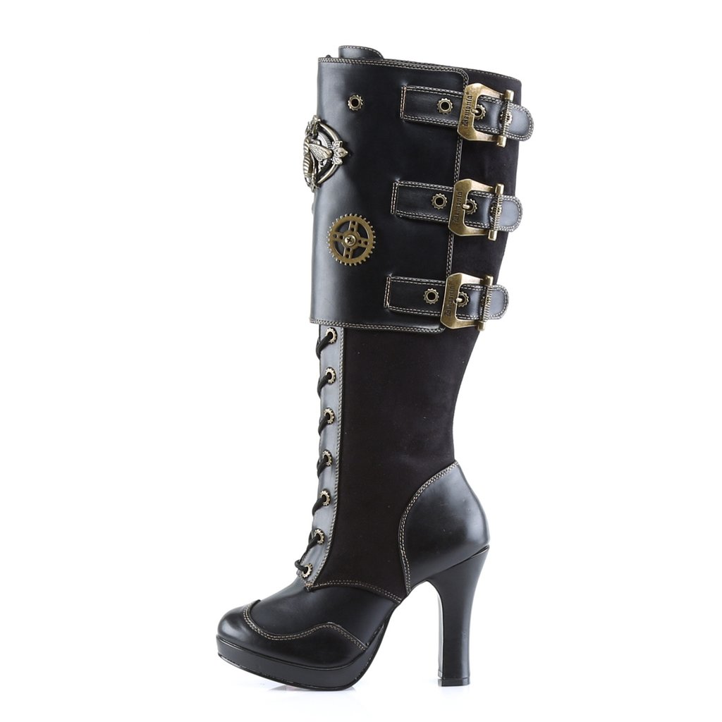 Bottes Hautes Demonia Crypto-302 Platform Vegan Noir Femme | POD-1109979