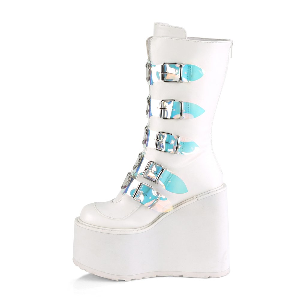 Bottes Hautes Demonia Swing-230 Platform Mid-Calf Cuir Vegan Blanche Femme | CUG-5895994