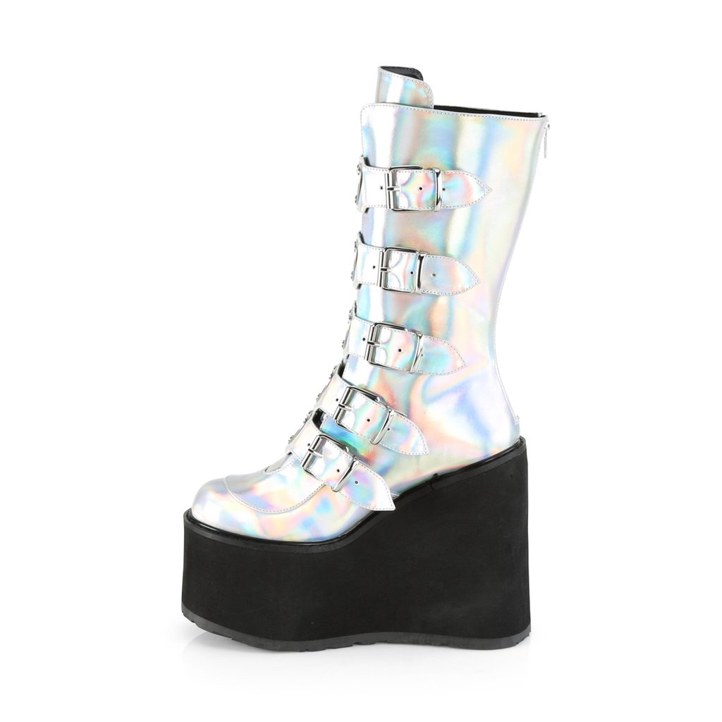 Bottes Hautes Demonia Swing-230 Platform Mid-Calf Cuir Vegan Argent Femme | OQG-9405953