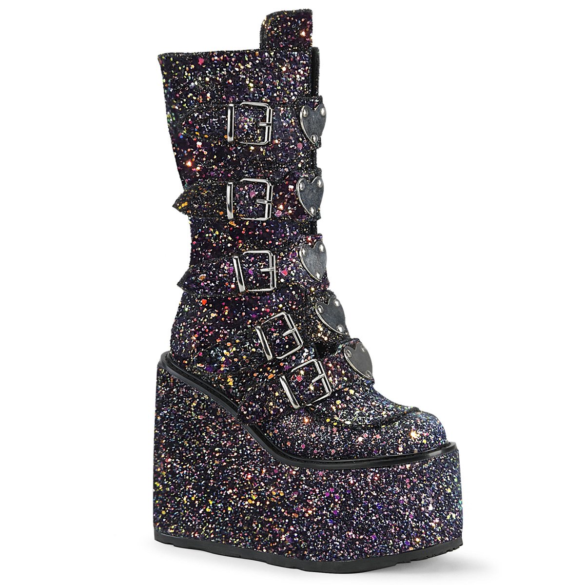 Bottes Hautes Demonia Swing-230G Platform Mid-Calf Glitter Noir Femme | MDG-1746643