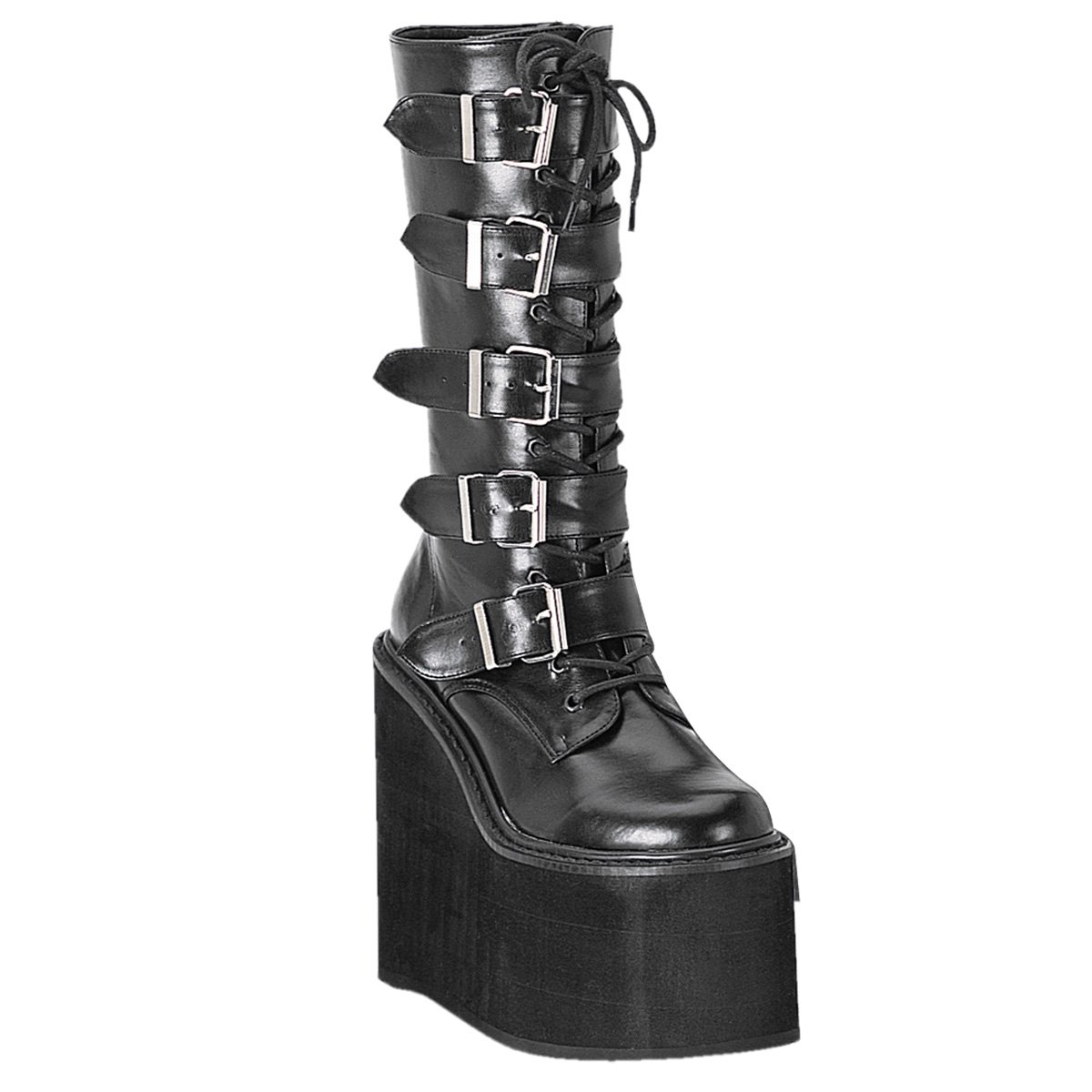 Bottes Hautes Demonia Swing-220 Wedge Platform Cuir Vegan Noir Femme | KRX-0238838