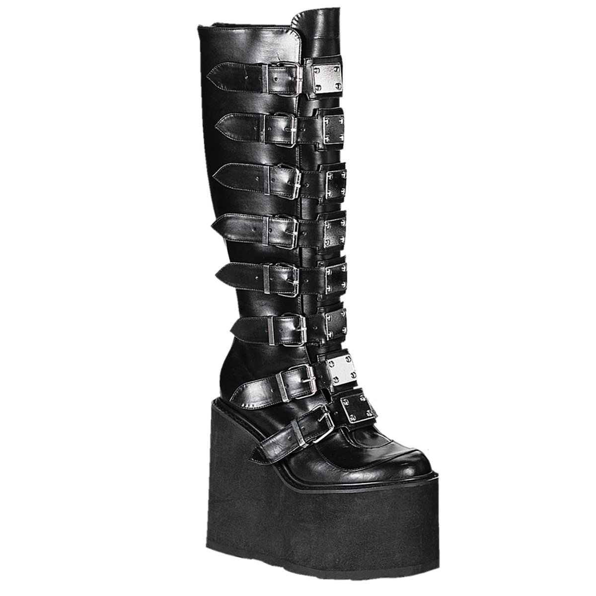 Bottes Hautes Demonia Swing-815 Wedge Platform Cuir Vegan Noir Femme | MHT-5447364