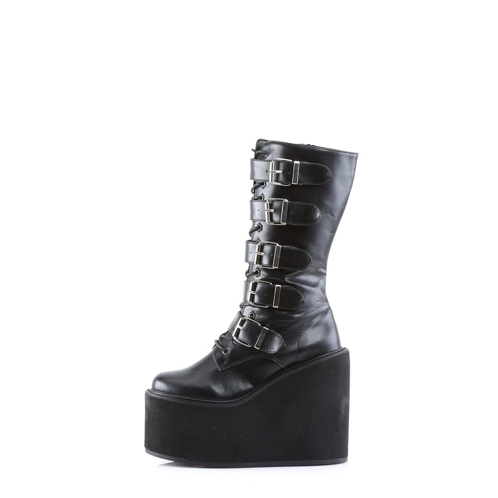 Bottes Hautes Demonia Swing-220 Wedge Platform Cuir Vegan Noir Femme | KRX-0238838