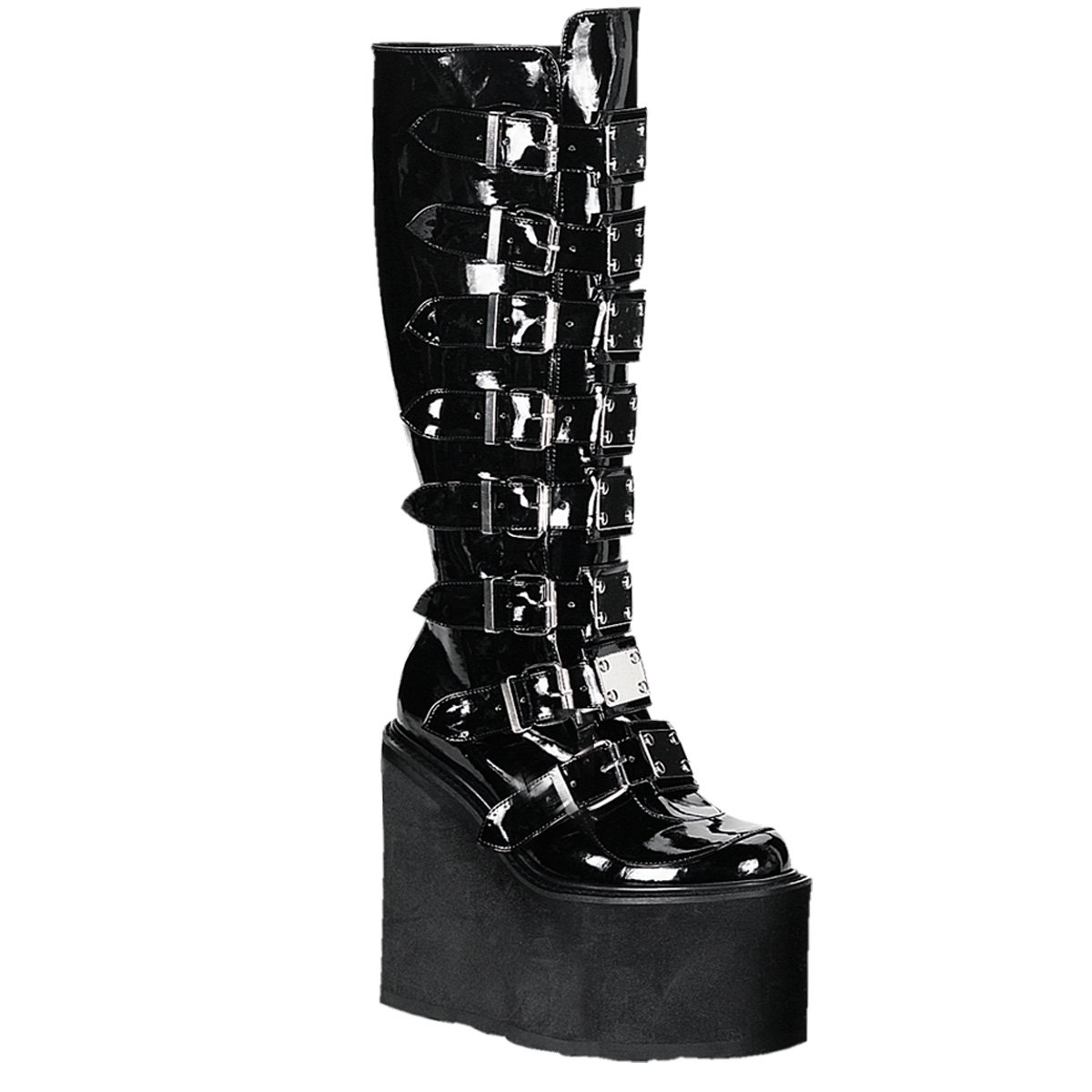 Bottes Hautes Demonia Swing-815 Wedge Platform Vernis Noir Femme | VAG-2637489