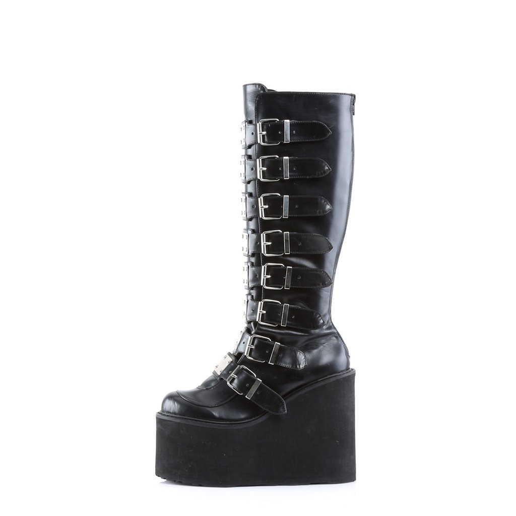 Bottes Hautes Demonia Swing-815 Wedge Platform Cuir Vegan Noir Femme | MHT-5447364