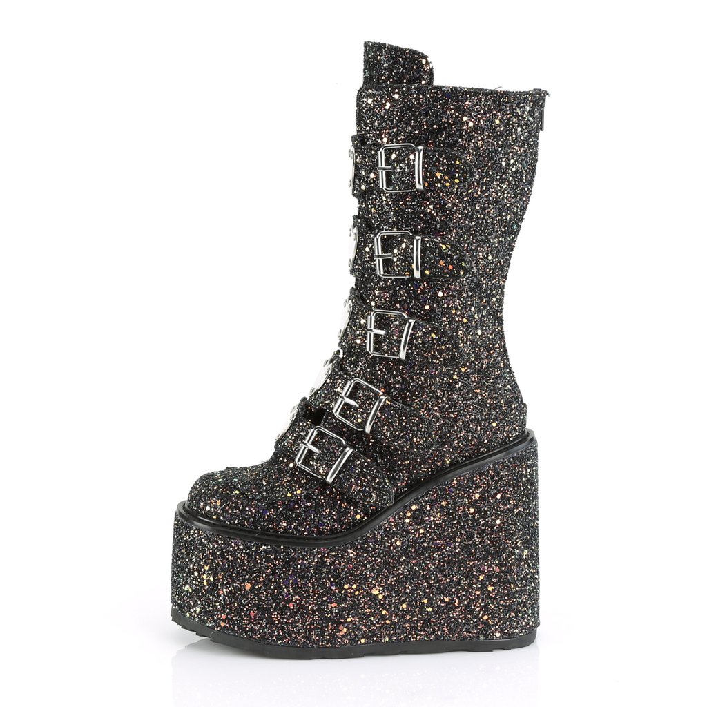 Bottes Hautes Demonia Swing-230G Platform Mid-Calf Glitter Noir Femme | MDG-1746643