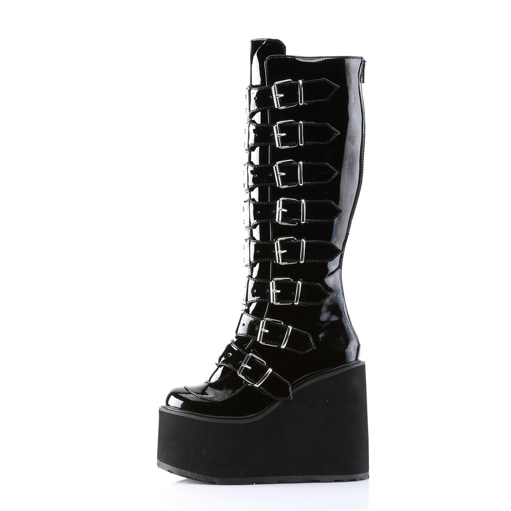 Bottes Hautes Demonia Swing-815 Wedge Platform Vernis Noir Femme | VAG-2637489