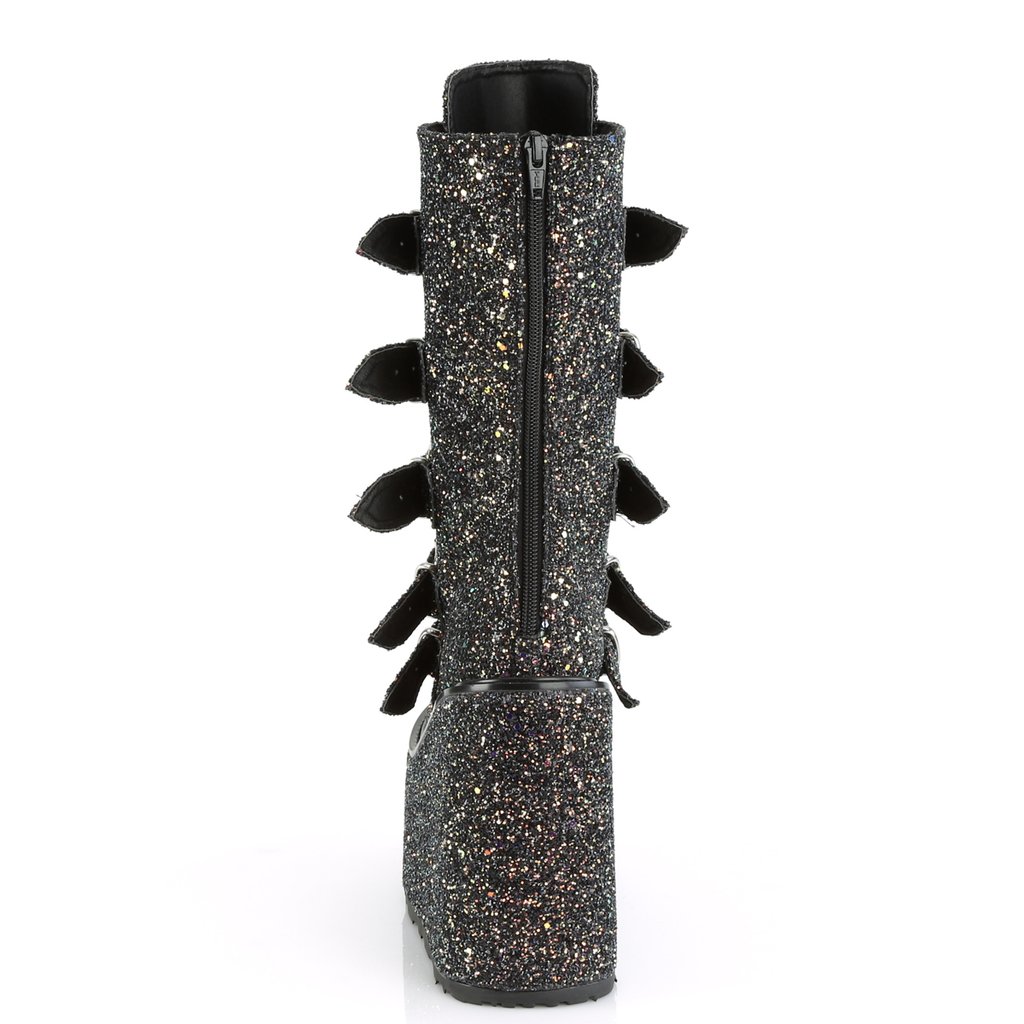 Bottes Hautes Demonia Swing-230G Platform Mid-Calf Glitter Noir Femme | MDG-1746643