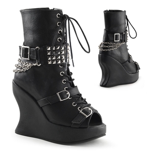 Bottes Hautes Demonia Bravo-89 Platform Wedge Dentelle Up Cuir Vegan Noir Femme | WYU-6945660