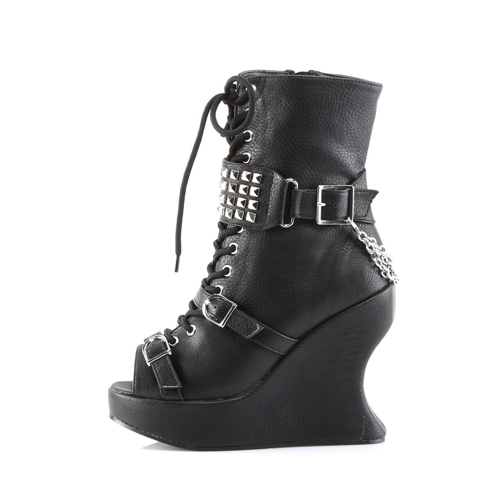 Bottes Hautes Demonia Bravo-89 Platform Wedge Dentelle Up Cuir Vegan Noir Femme | WYU-6945660