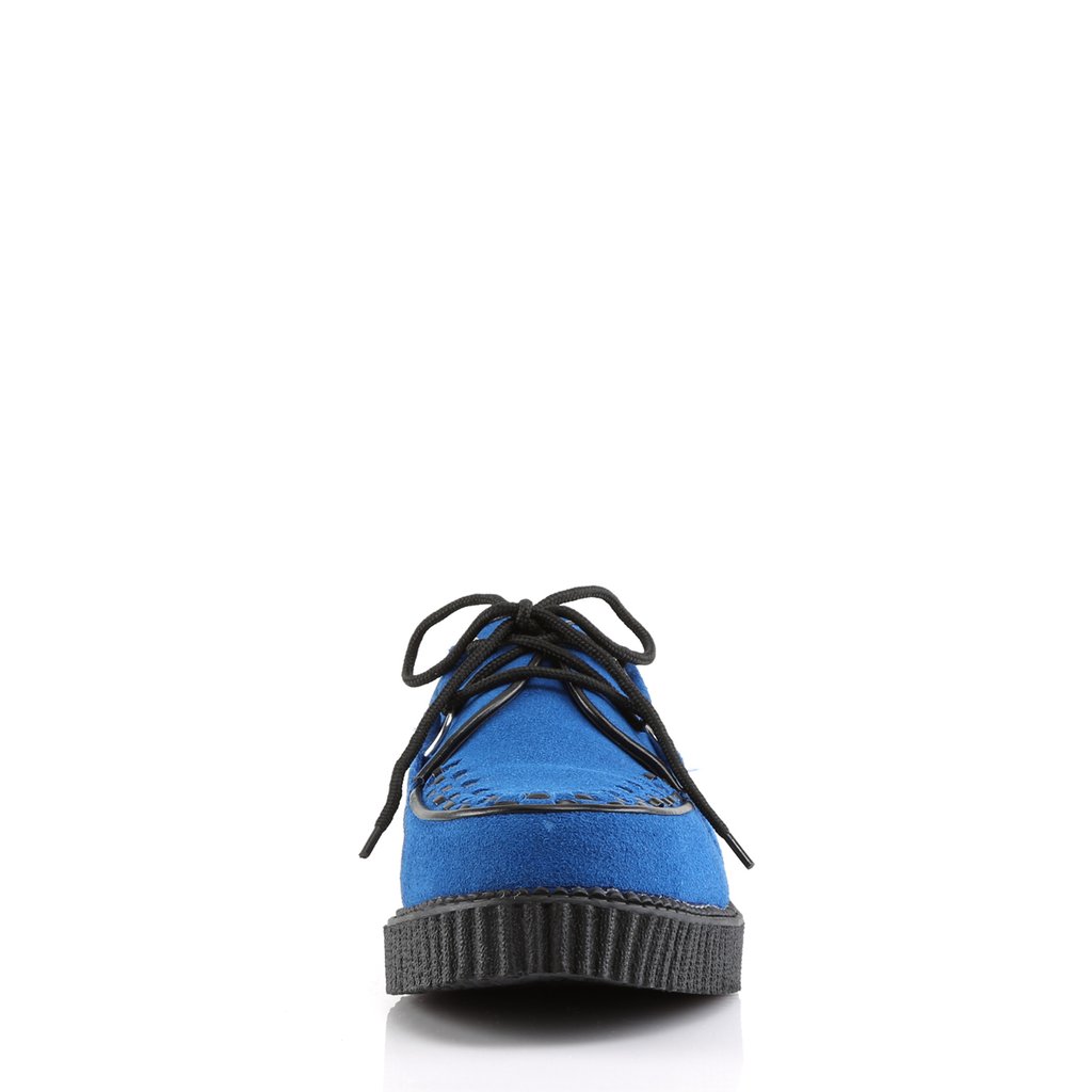 Chaussures Creepers Demonia Creeper-602S Platform Dentelle Up Rockabilly Punk Daim Bleu Homme | FDM-6412738