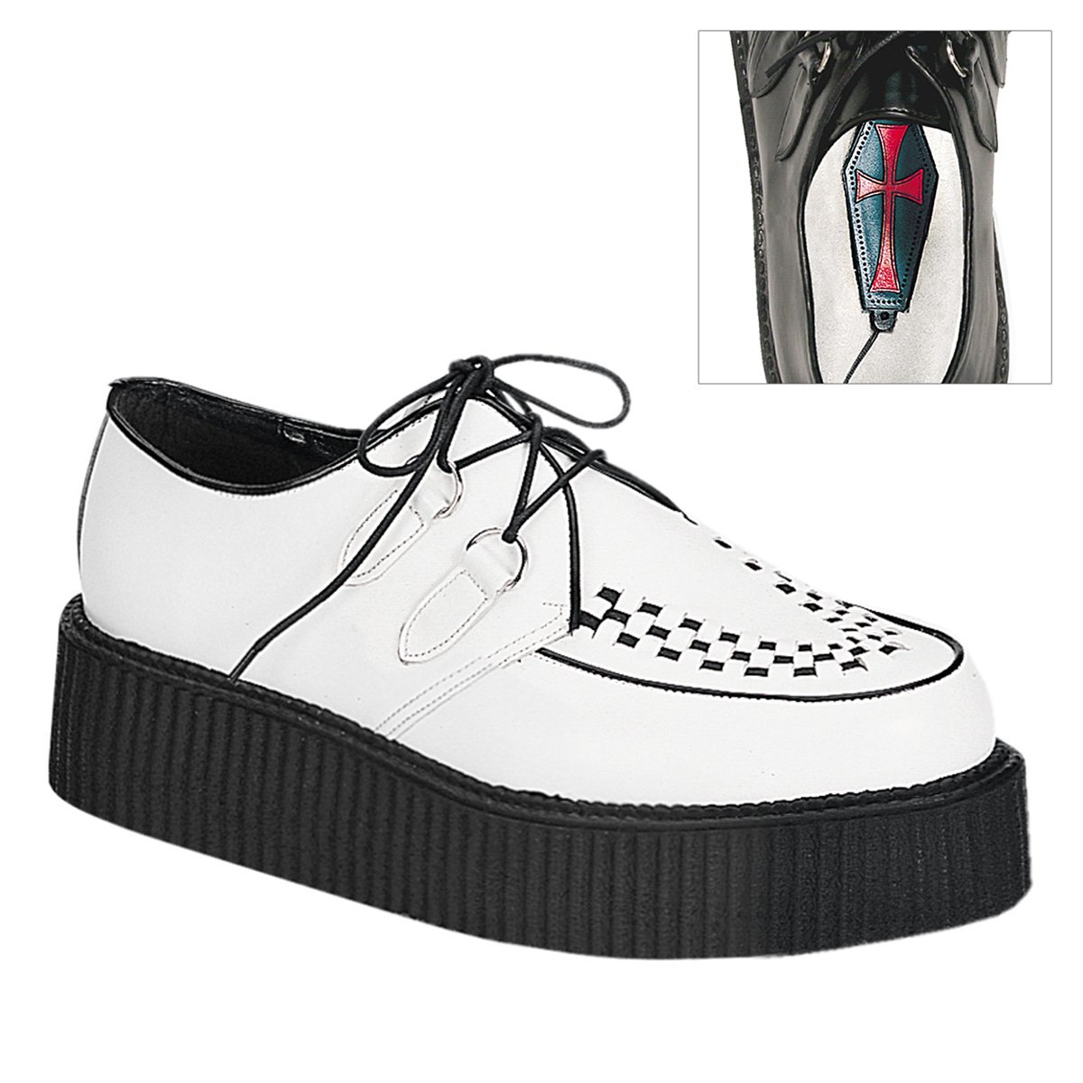 Chaussures Creepers Demonia Creeper-402 Platform Rockabilly Goth Punk Cuir Blanche Homme | SYO-8459496