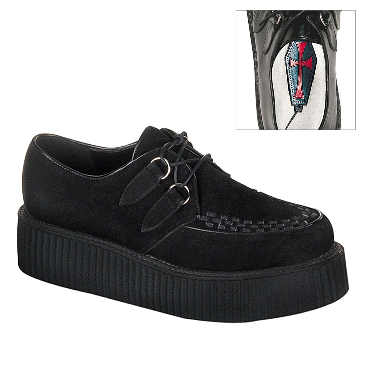 Chaussures Creepers Demonia Creeper-402S Platform Rockabilly Punk Daim Noir Homme | OBR-9440102