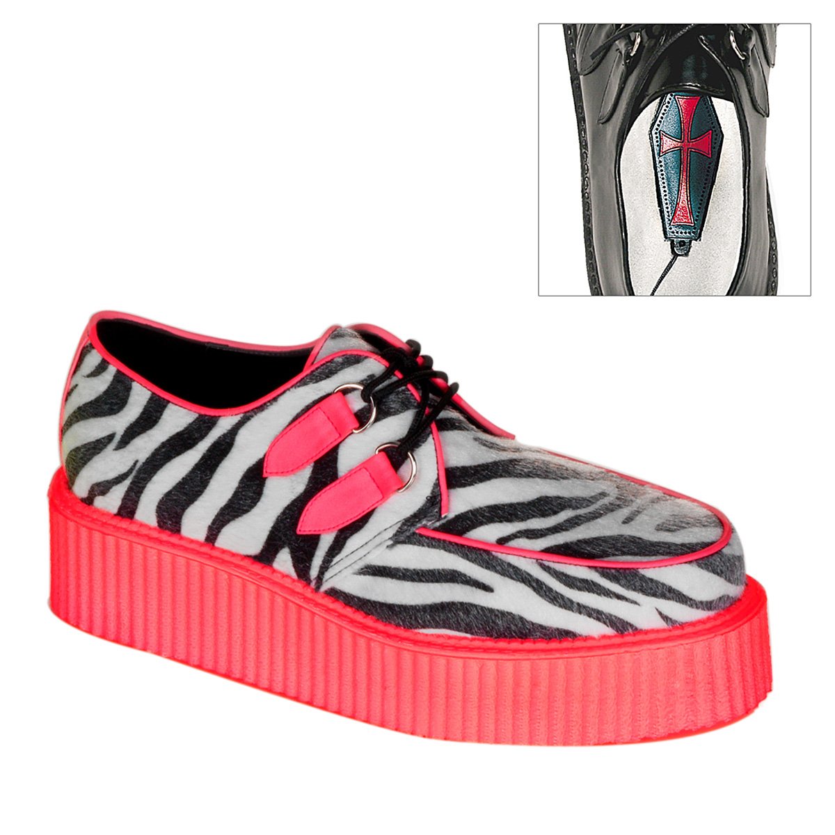 Chaussures Creepers Demonia V-CREEPER-507UV Platform Punk Goth Rouge Homme | HOQ-1831560