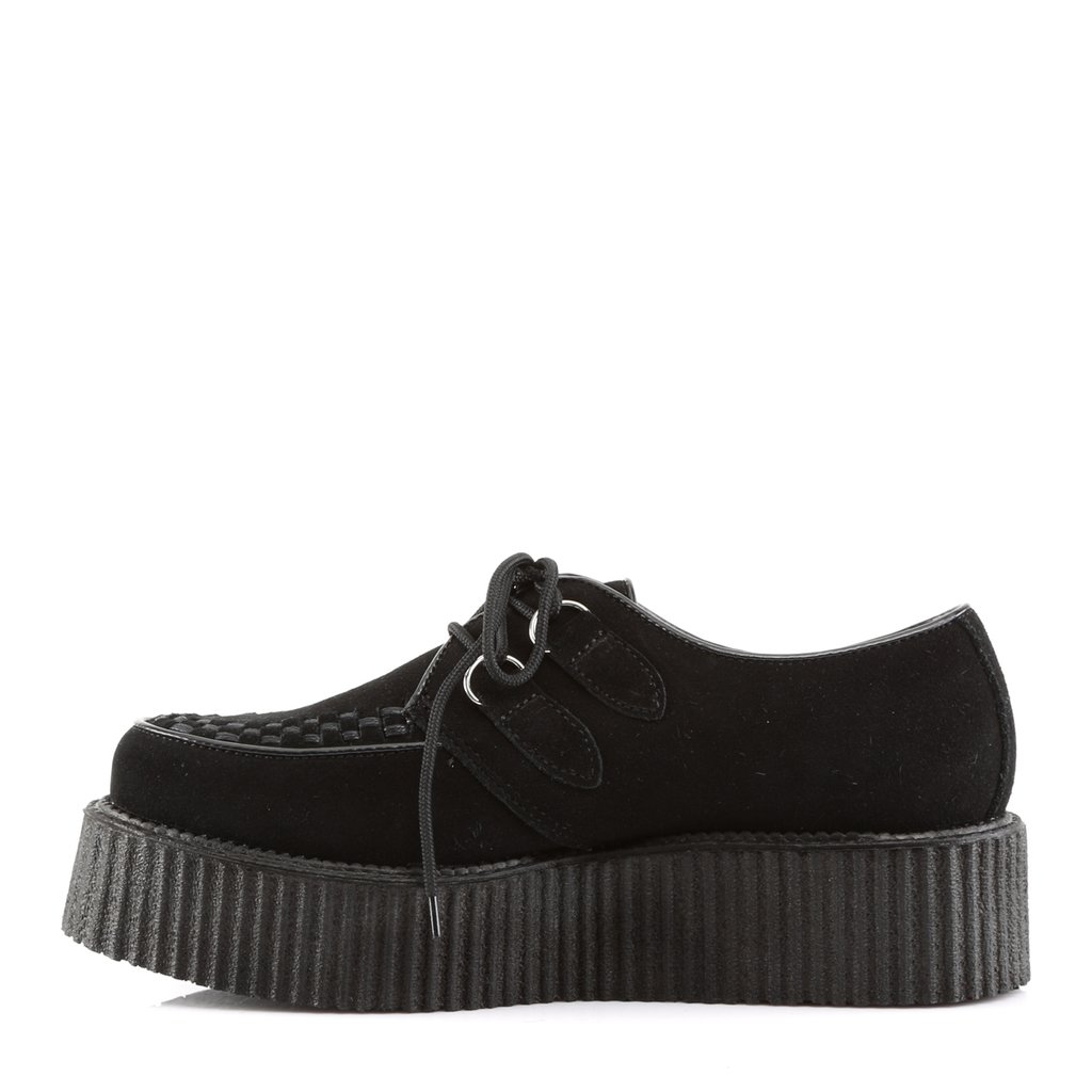 Chaussures Creepers Demonia Creeper-402S Platform Rockabilly Punk Daim Noir Homme | OBR-9440102