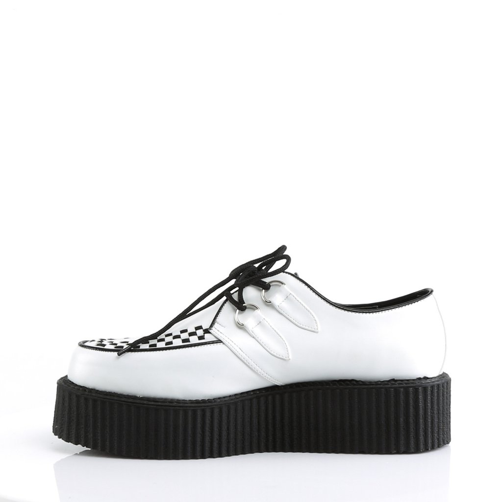 Chaussures Creepers Demonia V-CREEPER-502 Platform Goth Punk Cuir Vegan Blanche Homme | AYL-1294326