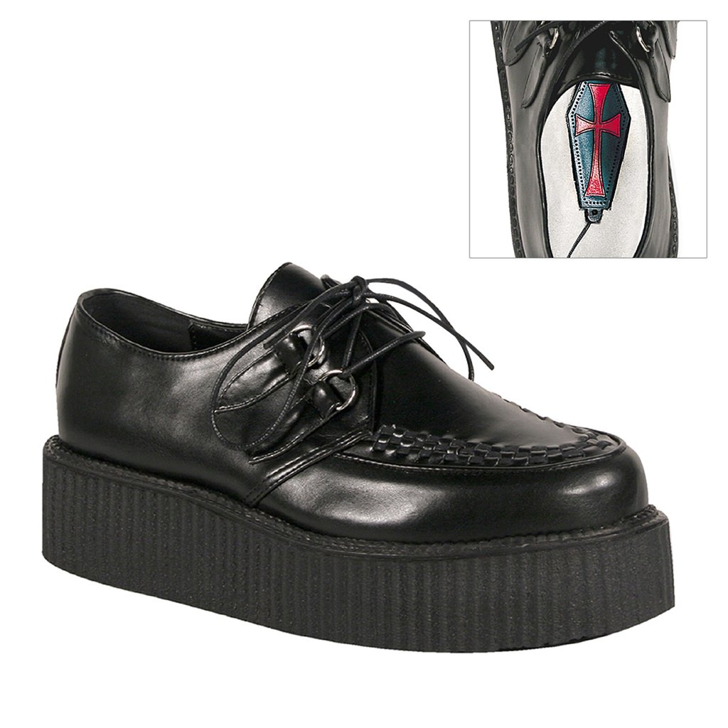 Chaussures Creepers Demonia V-CREEPER-502 Platform Goth Punk Cuir Vegan Noir Homme | LOH-5164893