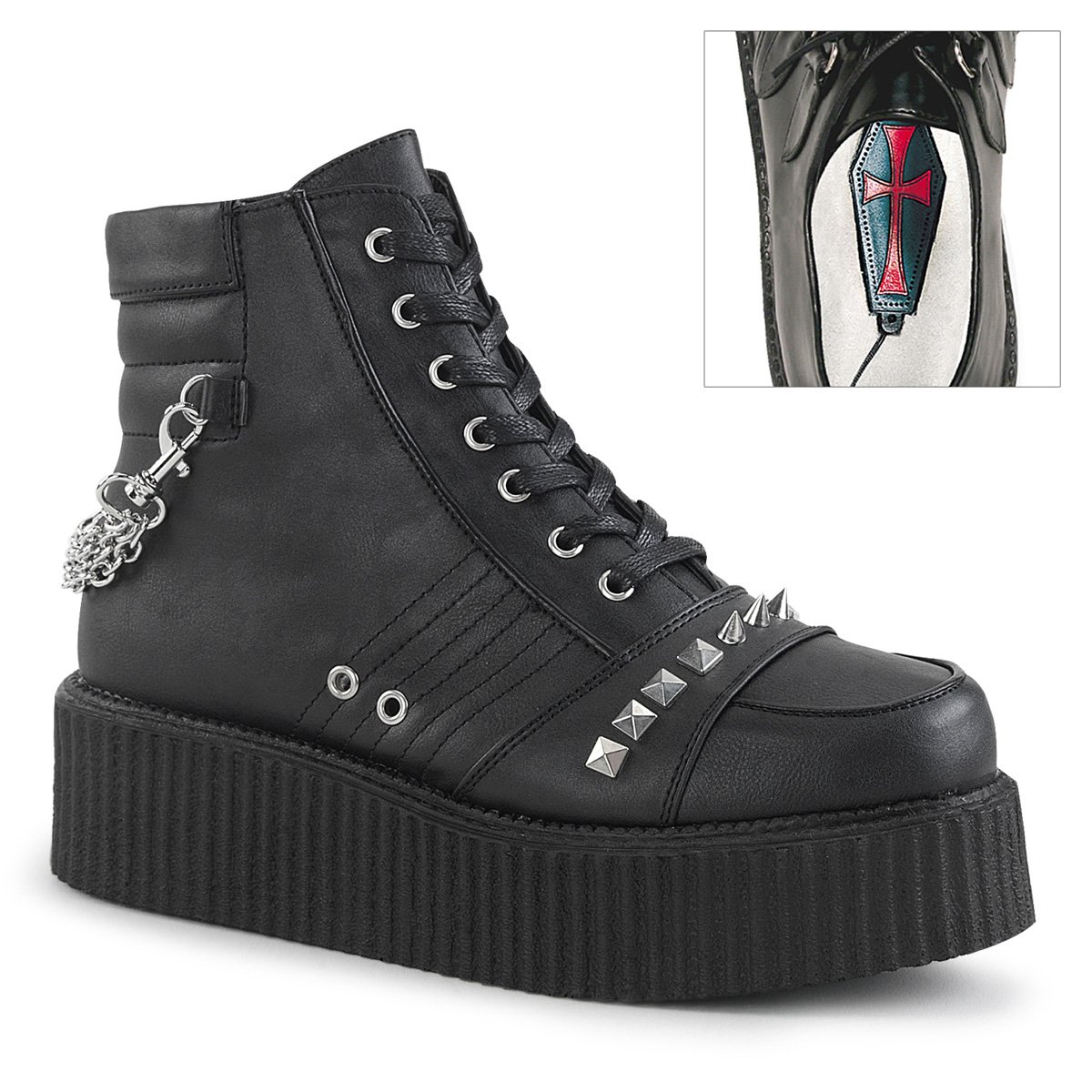 Chaussures Creepers Demonia V-CREEPER-565 Platform Cuir Vegan Noir Homme | HXF-0495716