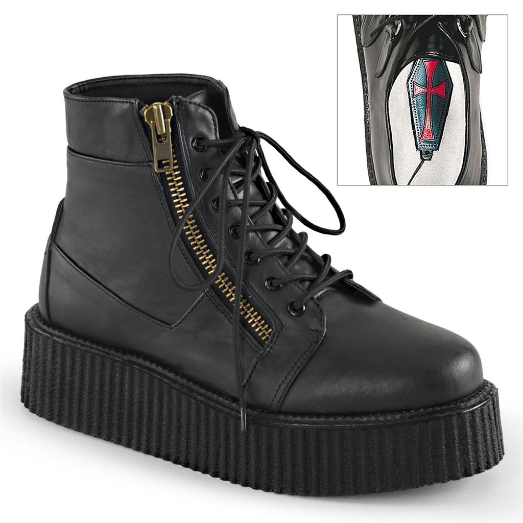 Chaussures Creepers Demonia V-CREEPER-571 Platform Dentelle Up Cuir Vegan Noir Homme | NLZ-3891388