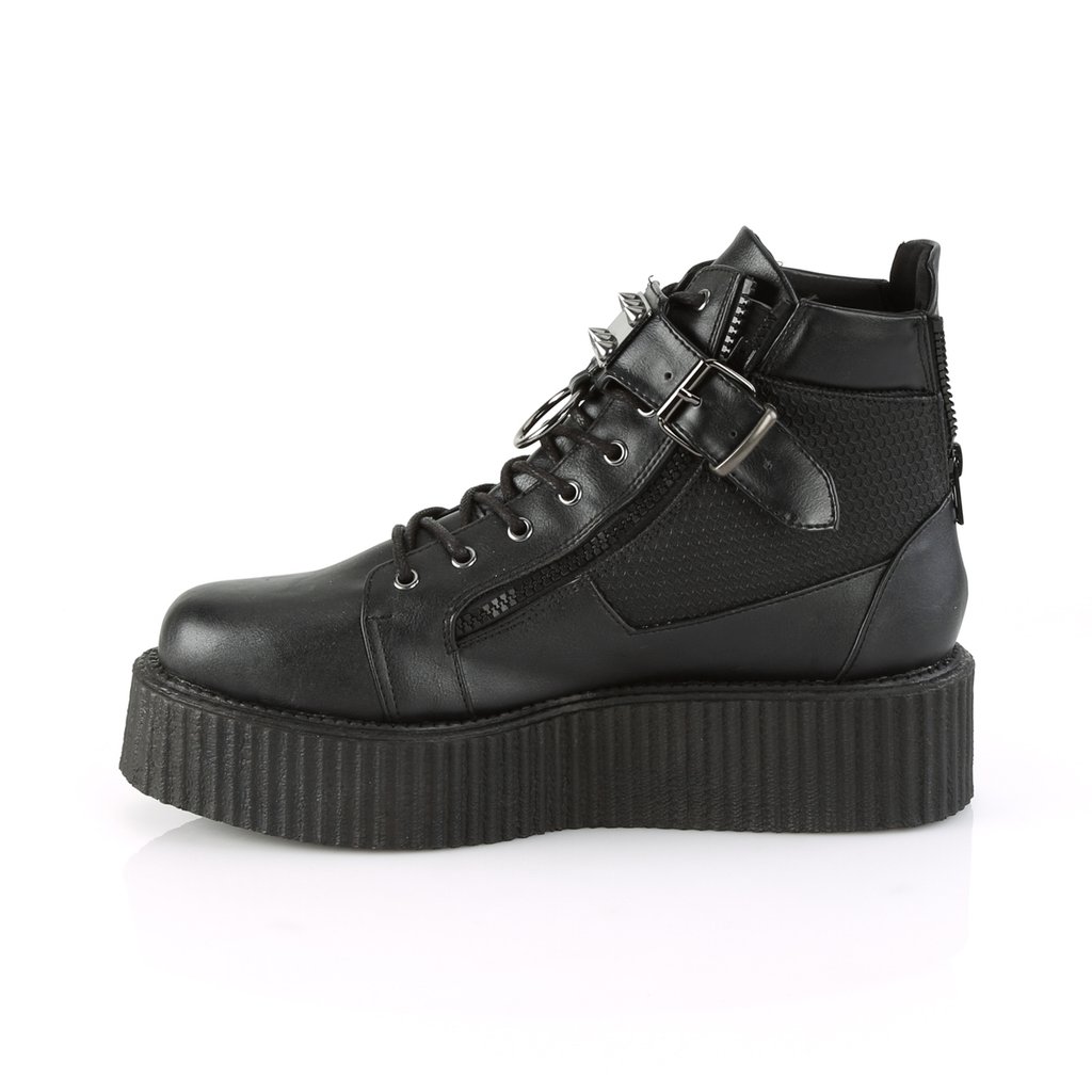 Chaussures Creepers Demonia V-CREEPER-566 Platform Dentelle Up Cuir Vegan Noir Homme | EJA-5606497