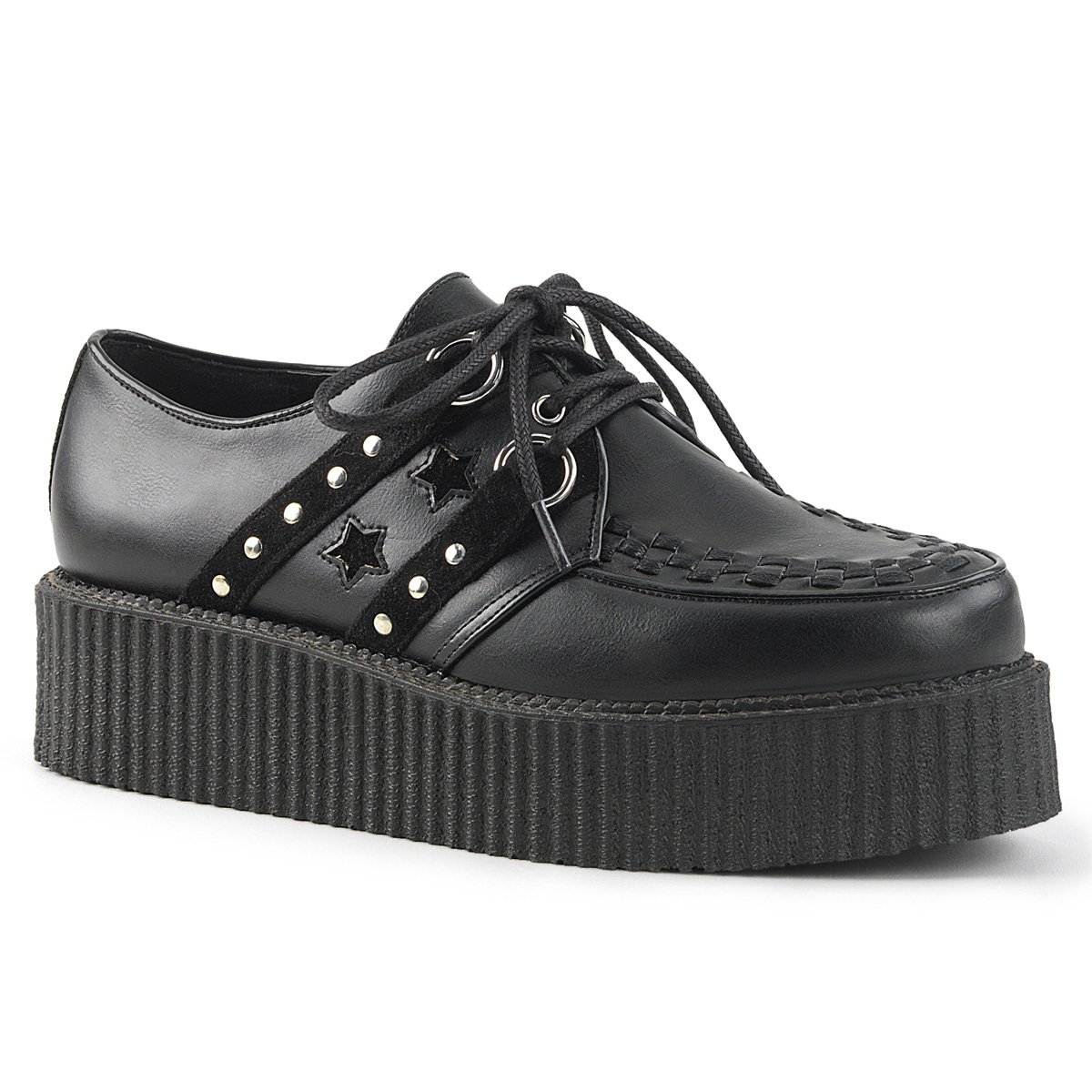 Chaussures Creepers Demonia V-CREEPER-538 Platform Daim Vegan Noir Homme | UZT-0177773