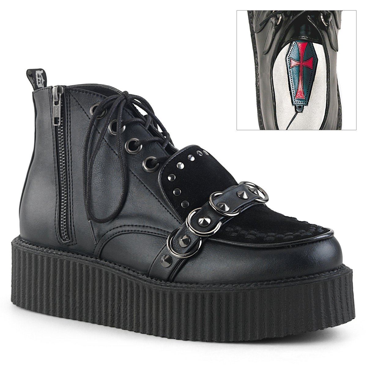 Chaussures Creepers Demonia V-CREEPER-555 Platform Dentelle Up Daim Vegan Noir Homme | TXS-3055087