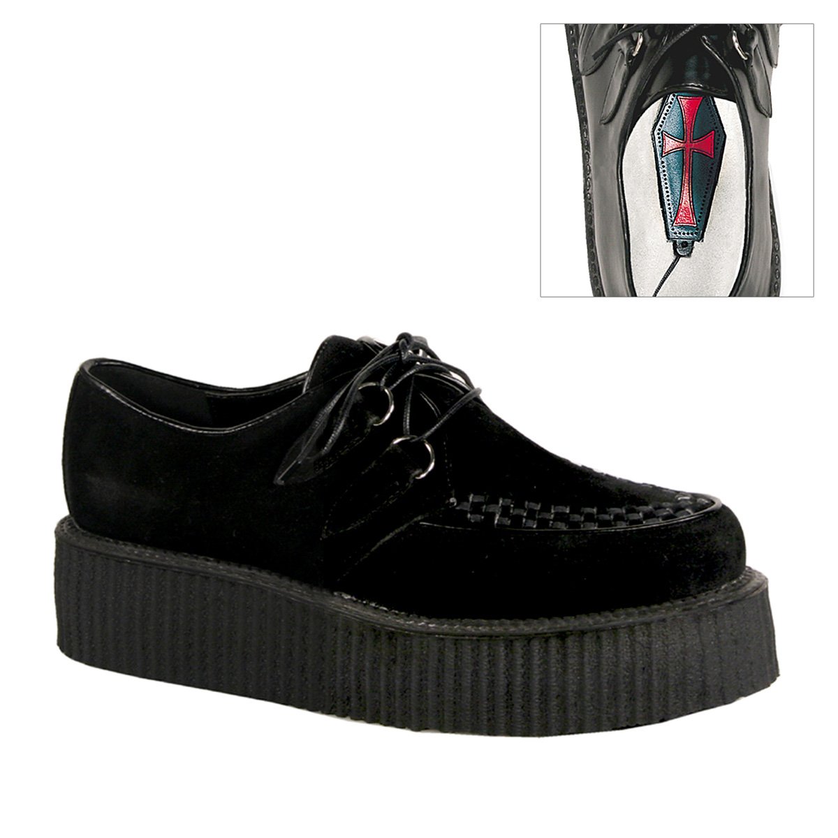 Chaussures Creepers Demonia V-CREEPER-502S Platform Daim Vegan Noir Homme | GBR-2168611