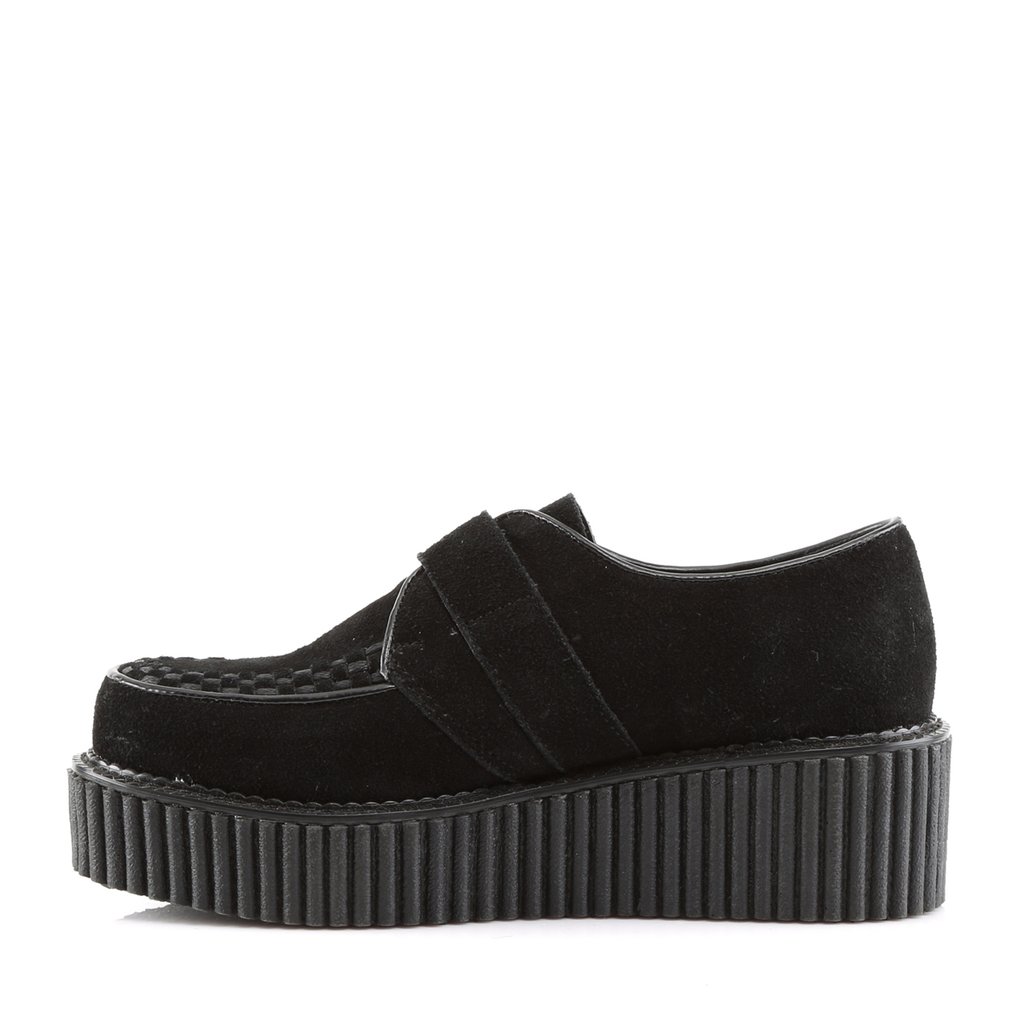 Chaussures Creepers Demonia Creeper-118 Platform Daim Vegan Noir Femme | BSA-0231980