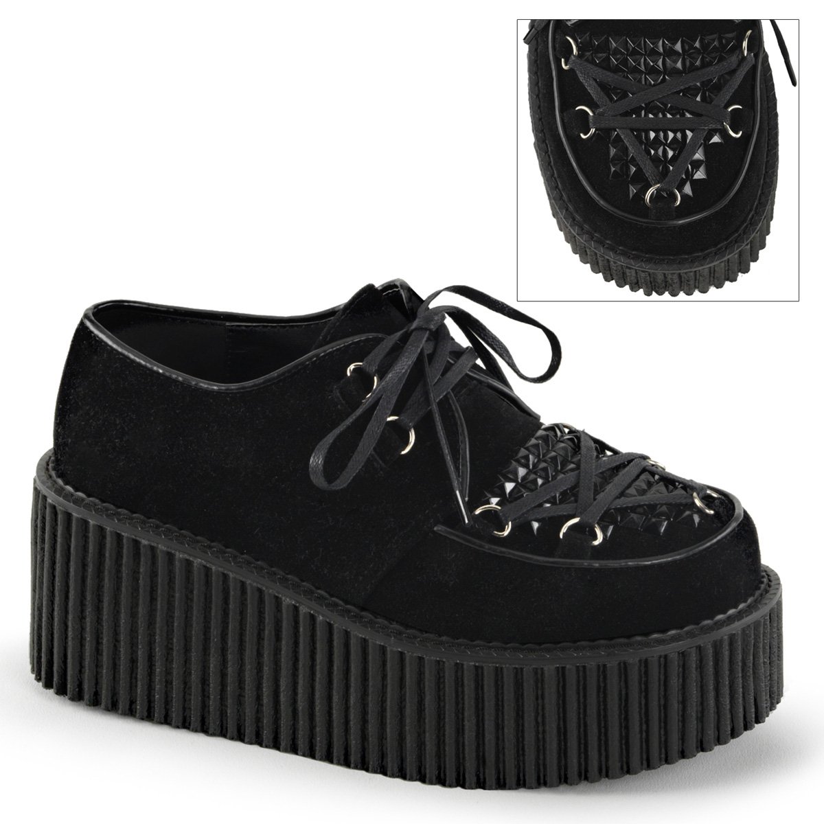 Chaussures Creepers Demonia Creeper-216 Platform Dentelle Up Daim Vegan Noir Femme | SNX-2576617