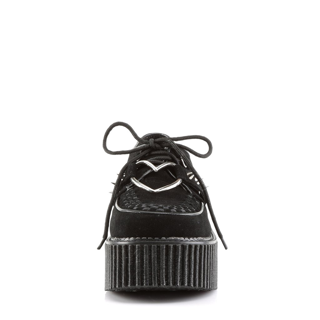 Chaussures Creepers Demonia Creeper-206 Platform Cuir Daim Vegan Noir Femme | HIL-0620724