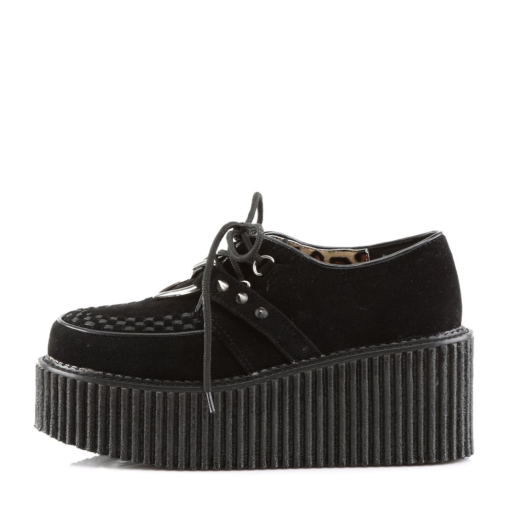 Chaussures Creepers Demonia Creeper-206 Platform Cuir Daim Vegan Noir Femme | HIL-0620724