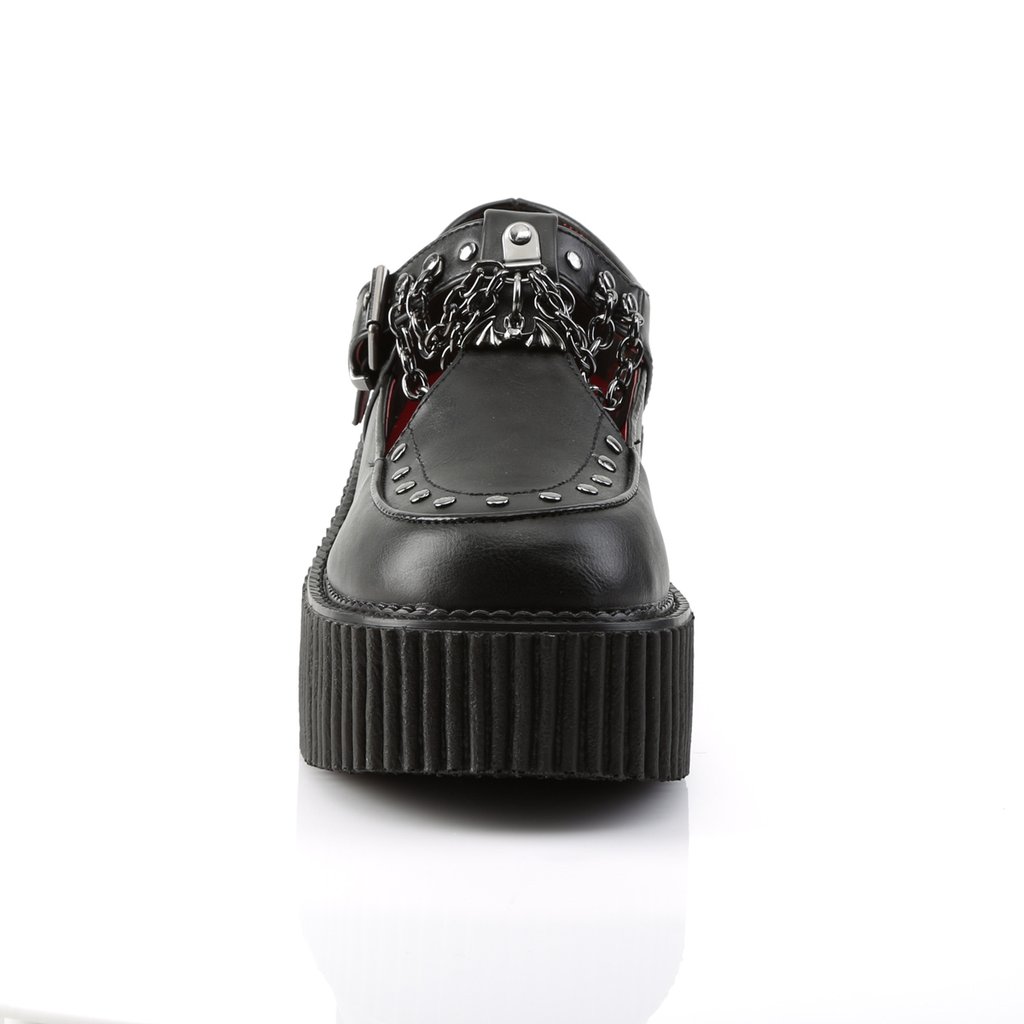 Chaussures Creepers Demonia Creeper-215 Platform T-Brides Cuir Vegan Noir Femme | YKY-6685915