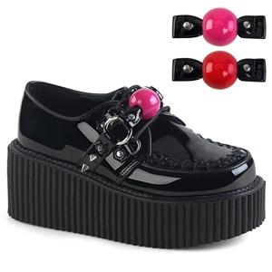 Chaussures Creepers Demonia Creeper-222 Platform Oxford Vernis Noir Femme | OTE-5326687