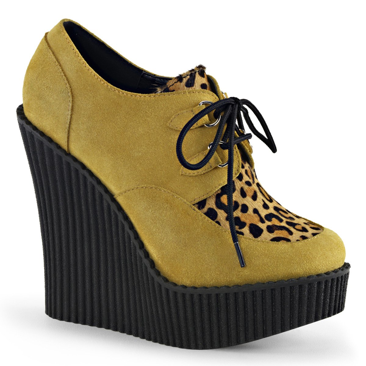 Chaussures Creepers Demonia Creeper-304 Wedge Platform D-Ring Dentelle Up Daim Vegan Moutarde Femme | VOF-5197949