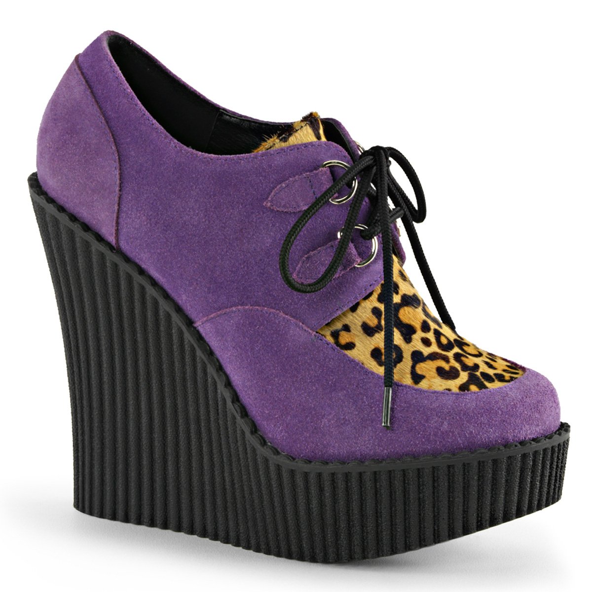 Chaussures Creepers Demonia Creeper-304 Wedge Platform D-Ring Dentelle Up Daim Vegan Violette Femme | HVG-0438376