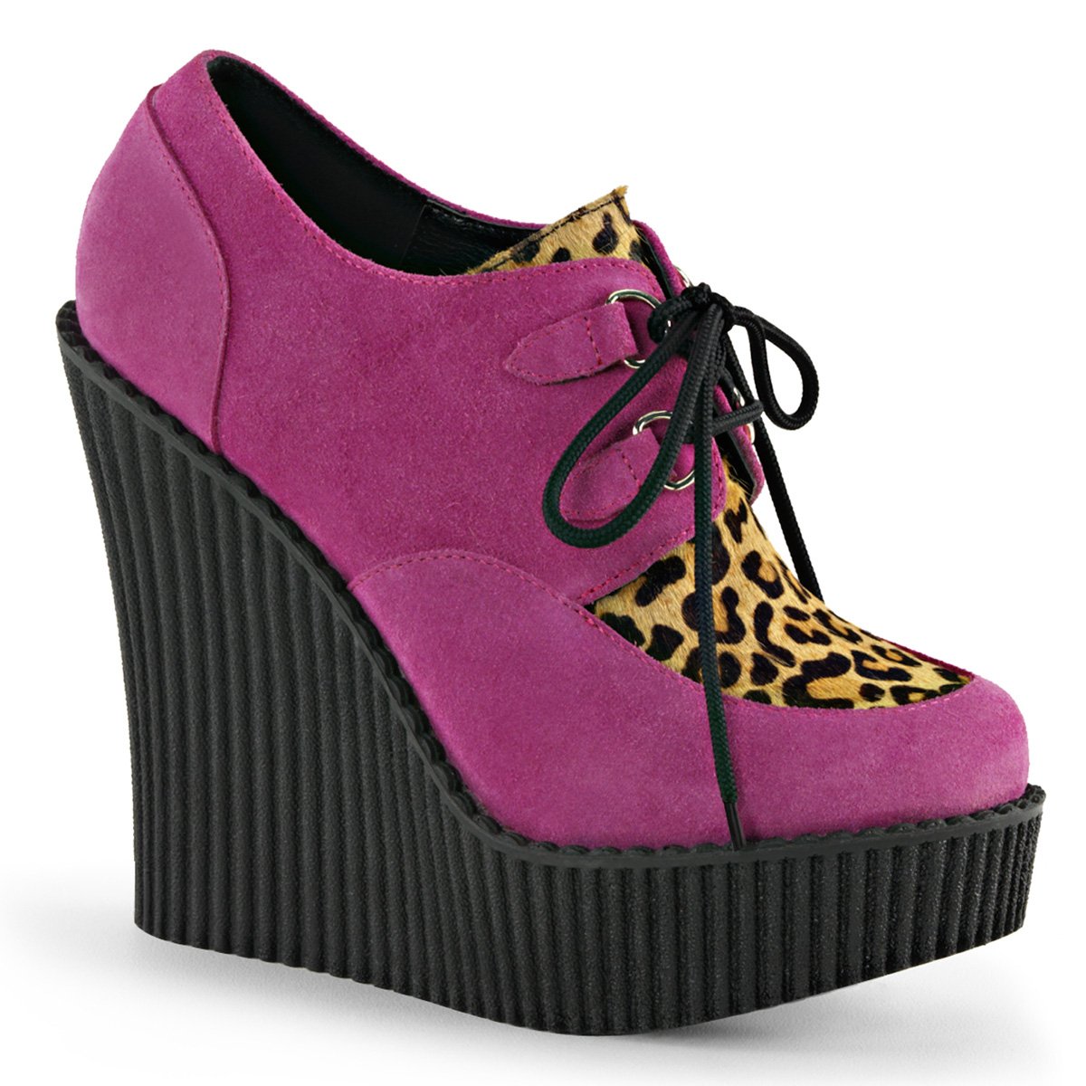 Chaussures Creepers Demonia Creeper-304 Wedge Platform D-Ring Dentelle Up Daim Vegan Rose Femme | SXN-5925754