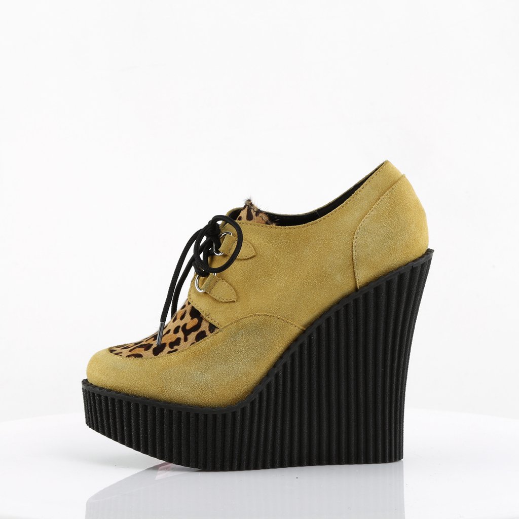 Chaussures Creepers Demonia Creeper-304 Wedge Platform D-Ring Dentelle Up Daim Vegan Moutarde Femme | VOF-5197949