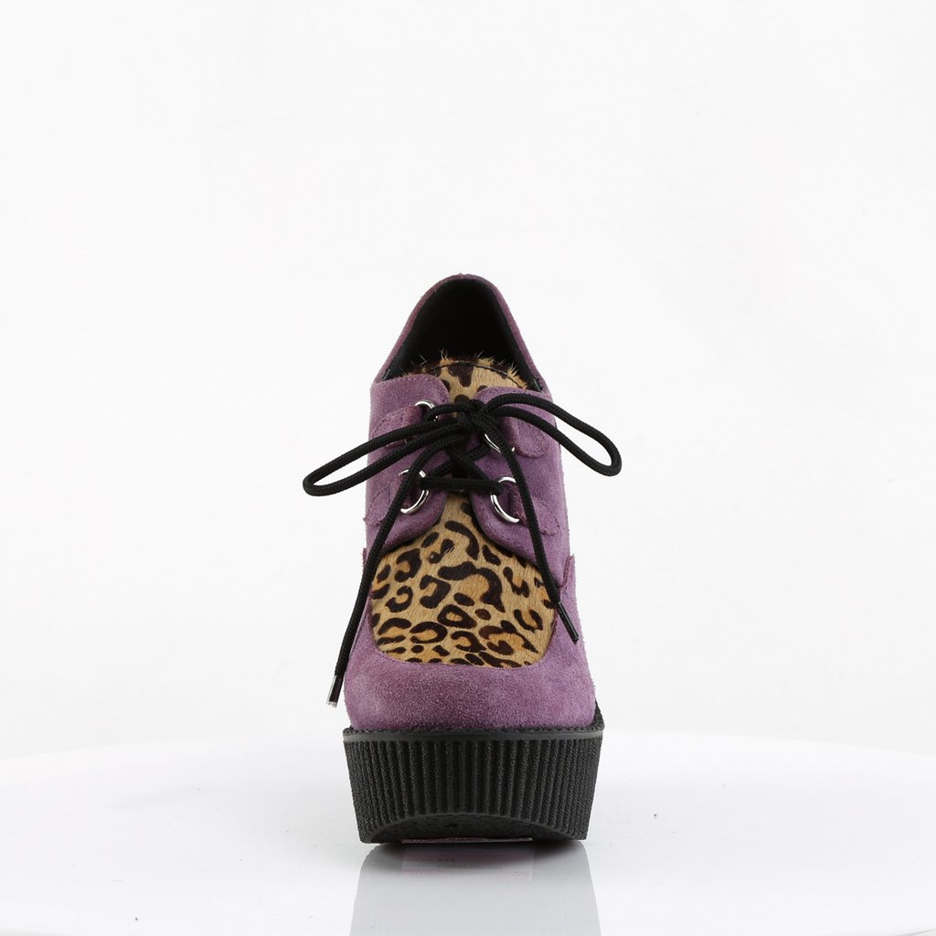 Chaussures Creepers Demonia Creeper-304 Wedge Platform D-Ring Dentelle Up Daim Vegan Violette Femme | HVG-0438376