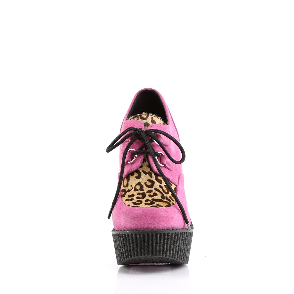 Chaussures Creepers Demonia Creeper-304 Wedge Platform D-Ring Dentelle Up Daim Vegan Rose Femme | SXN-5925754