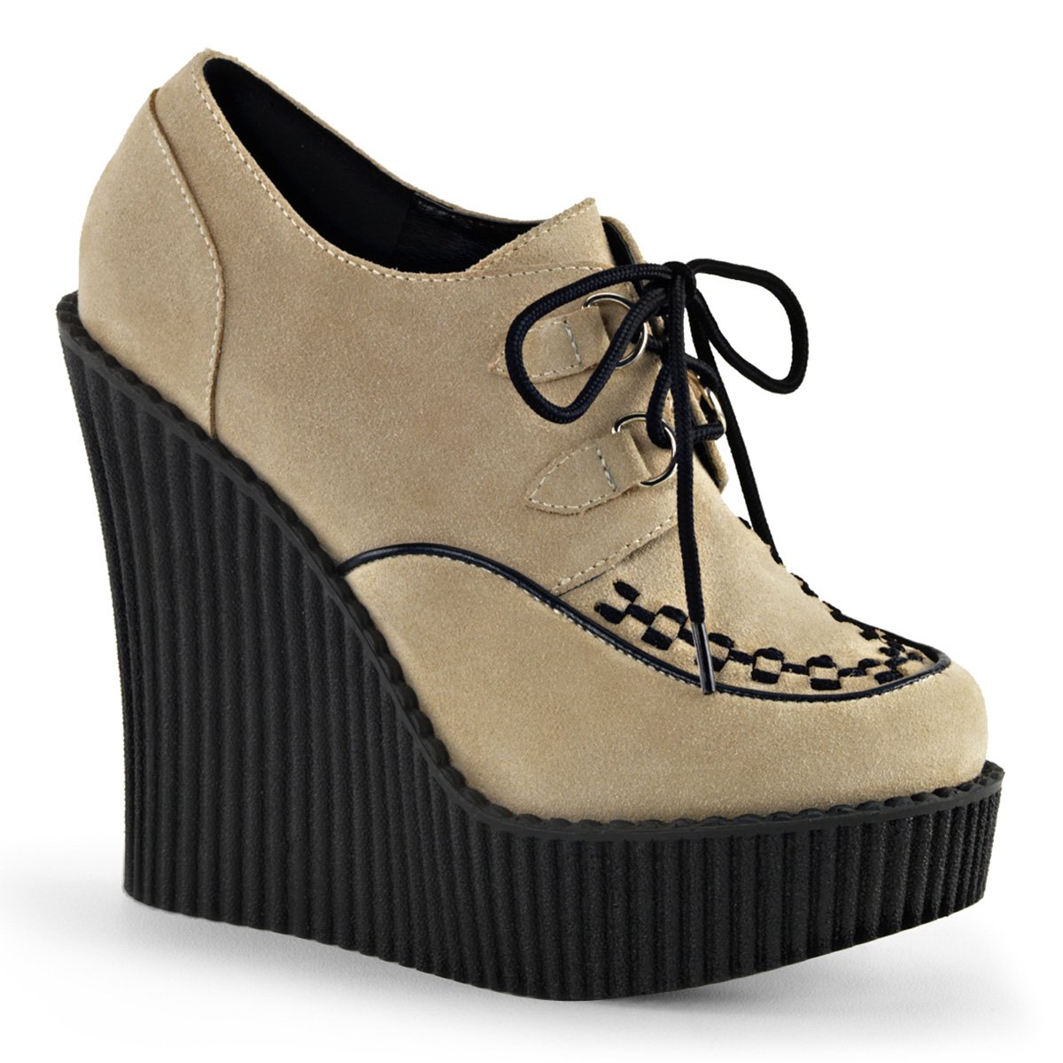 Chaussures Creepers Demonia Creeper-302 Wedge Platform D-Ring Dentelle Up Daim Vegan Blanche Femme | GDU-3931331