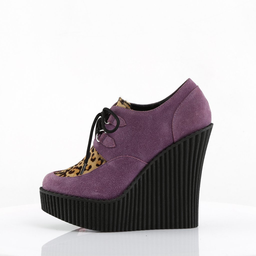 Chaussures Creepers Demonia Creeper-304 Wedge Platform D-Ring Dentelle Up Daim Vegan Violette Femme | HVG-0438376